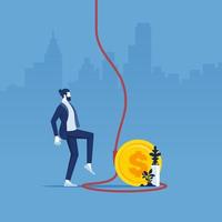 Money trap or finance risks metaphor concept, businessman was caught in a rope loop, Man in captivity vector