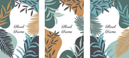 Abstract frame wiht floral branches and shapes vector