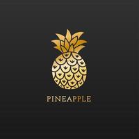 Pineapple gold icon. Tropical golden fruit isolated on black background. Hand drawn Symbol of food, sweet, exotic and summer, vitamin, healthy. Nature logo. Design element. Vector illustration