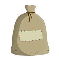 Canvas burlap bag. Cartoon flat illustration. Rustic element for mill. Packaging for storage of grain and flour vector