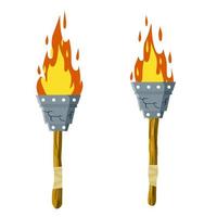 Torch. Fire on stick. Medieval lamp and tool. vector