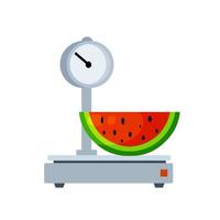 Watermelon on scale. Shopping in grocery store. Weighing of fruit vector