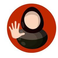 Arab woman and forbidding palm gesture. Extended arm. vector