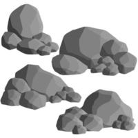 Set of gray granite stones of different shapes. Minerals, boulder and cobble