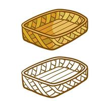 cesta de mimbre. Envase agrícola y caja para alimentos naturales. vector