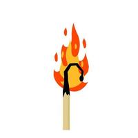 Burning match. Flaming stick for ignition vector