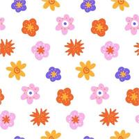 Seamless pattern of abstract wild flowers. flat simple vintage colorful vector illustration for spring backgroud.