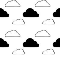 Vector seamless pattern. Clouds, rain, drops, tears, rainbow, stars, the Sun, Moon, heart. Weather at the day or night. Hand drawn in doodle style. Lovely background for printing on paper or fabric.