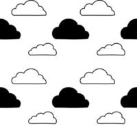 Vector seamless pattern. Clouds, rain, drops, tears, rainbow, stars, the Sun, Moon, heart. Weather at the day or night. Hand drawn in doodle style. Lovely background for printing on paper or fabric.