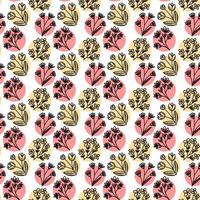 Vector seamless pattern Flowers, stem, leaf, petals, ribbons, hearts Botanical vintage illustration. Bouquet of plants Floral repatitive ornament for background, printing on fabric, paper, wallpaper