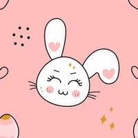 Cute kawaii rabbit seamless pattern, Easter bunny with egg, hearts, vector illustration pattern for print