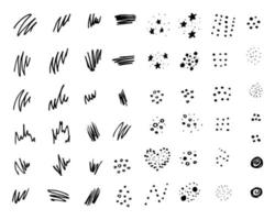 Large collection of sets of black paint, ink strokes, brushes, lines. vector