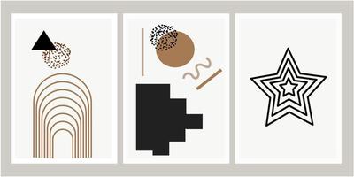 set of posters with minimal geometric design, vector template with elements of different shapes with textures, modern design style