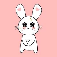 Cute funny kawaii surprised rabbit with star eyes, mascot. Vector flat illustration of a character icon