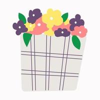 bouquet of yellow and purple and pink flowers. For postcards and stickers vector