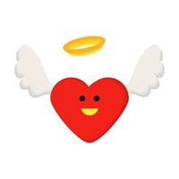 corazón realista con alas y un halo. un símbolo de un feliz día de San Valentín, un romántico objeto de amor. vector