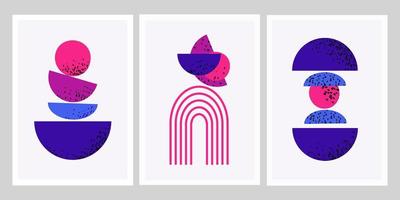 set of posters with minimal geometric design, vector template with elements of different shapes with textures, modern design style