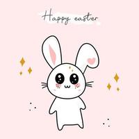 linda tarjeta de felicitación de pascua conejito de pascua en estilo de dibujos animados vector kawaii con huevo