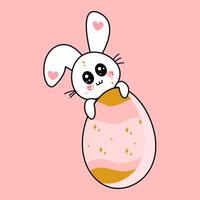 conejito de Pascua en estilo de dibujos animados vector kawaii con huevo