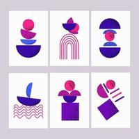 set of posters with minimal geometric design, vector template with elements of different shapes with textures, modern design style