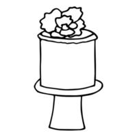 Cake on a platter. Doodle element. Simple vector sketch illustration isolated on a white background.