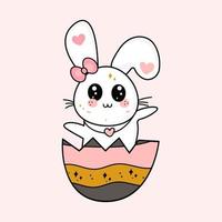 conejito de Pascua en estilo de dibujos animados vector kawaii con huevo