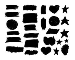 Large set of black paint, felt-tip pen strokes, brushes, lines, roughness. Black decoration elements for banner design, boxes, frames. Vector illustration.