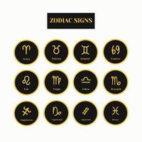 Zodiac signs. A set of black and gold zodiac icons isolated on a white background. Astrological symbols of the zodiac. Vedic Astrology vector