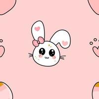 Cute kawaii rabbit seamless pattern, Easter bunny with egg, hearts, vector illustration pattern for print