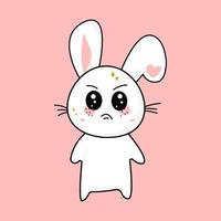 Cute distressed kawaii little hare is standing. Vector flat illustration of a character icon from the kawaii cartoon.