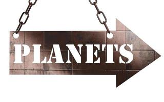 planets word on metal pointer photo