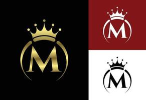 Initial M monogram alphabet with a crown. Royal, King, queen luxury symbol. Font emblem. vector
