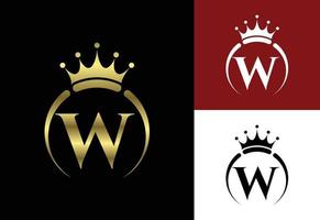 Initial W monogram alphabet with a crown. Royal, King, queen luxury symbol. Font emblem. vector