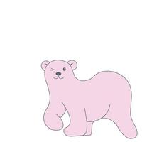 Hand-drawn pink bear on the white background, vector image, flat vector, isolate on white background