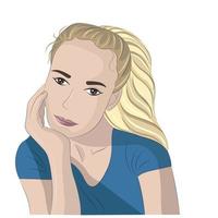 Vector portrait of a blonde girl, girl with ponytail, flat style, isolate on white background