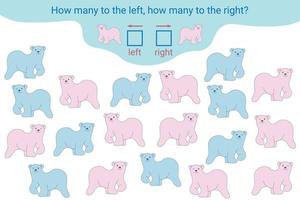 Left or right with cute colorful bears. Educational game to learn left and right vector