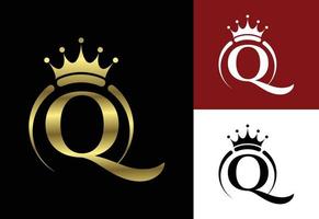 Initial Q monogram alphabet with a crown. Royal, King, queen luxury symbol. Font emblem. vector