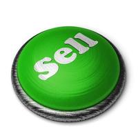 Vender palabra en botón verde aislado en blanco foto