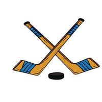 Hockey stick and puck. Crossed sports equipment. vector