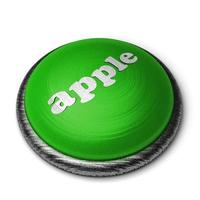 palabra de manzana en el botón verde aislado en blanco foto