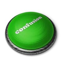 confusion word on green button isolated on white photo