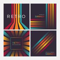 Set of retro social media and web banner template. Square colourful lines background vector design