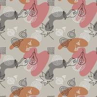 Cartoon Fig , paear, dots Vector Seamless Pattern in line art style with color spots. Abstract liquid hand drawn shapes.