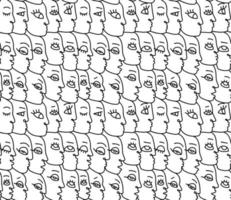 Linear drawing abstract faces seamless pattern. Modern aesthetic print, minimalism, contour line art. Continuous with people faces. Vector hand drawn illustration