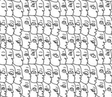 Linear drawing abstract faces seamless pattern. Modern aesthetic print, minimalism, contour line art. Continuous with people faces. Vector hand drawn illustration