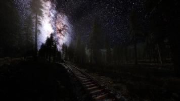 The milky way above the railway and forest video