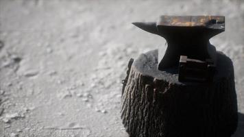 Old anvil attached to a stump video