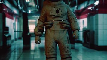 Astronaut at underground metro subway video