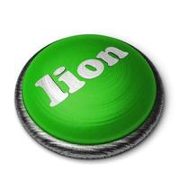 palabra león en el botón verde aislado en blanco foto