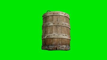Old traditional wood bucket at green chromakey background video